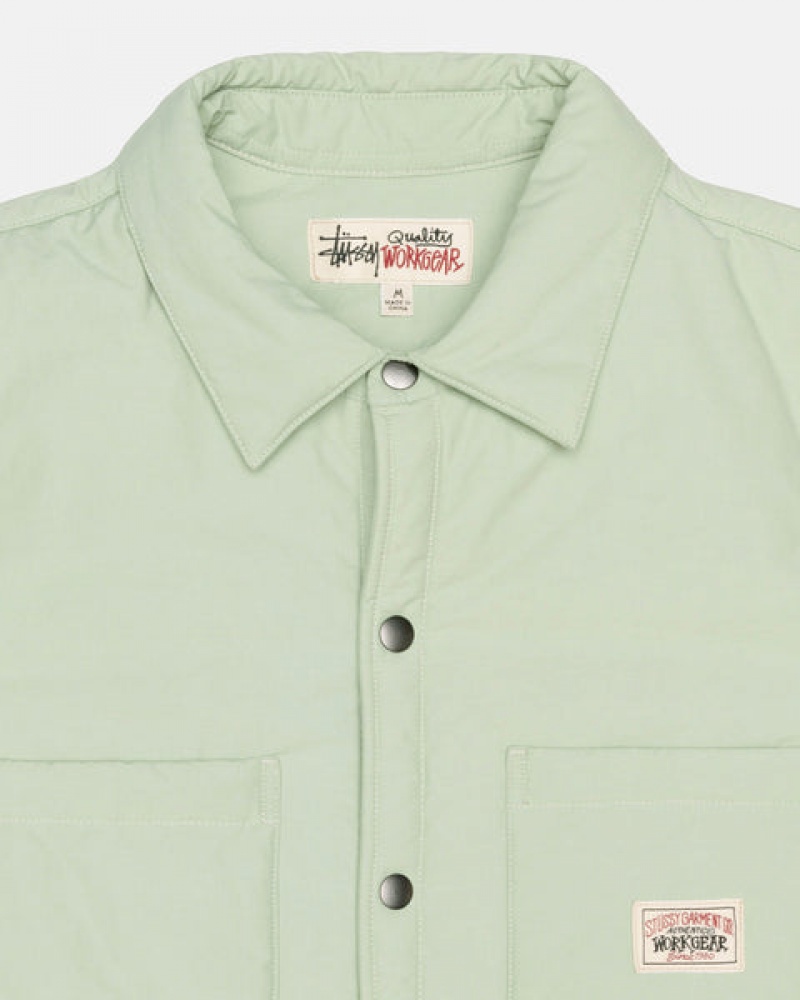 Green Men's Stussy Padded Tech Over Shirt Jackets | PAK-4408