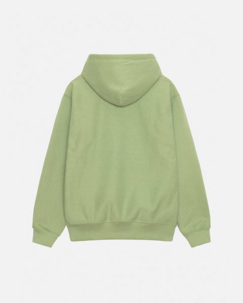 Green Men's Stussy Stock Logo Applique Hood Sweatshirts | HAP-2162