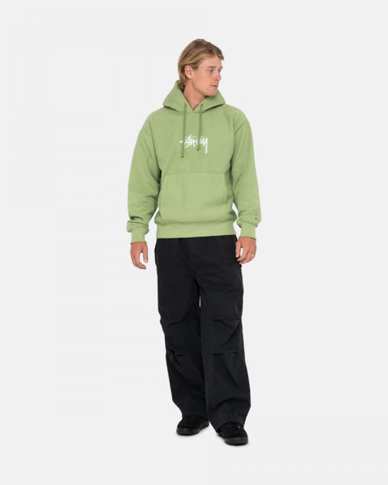 Green Men's Stussy Stock Logo Applique Hood Sweatshirts | HAP-2162