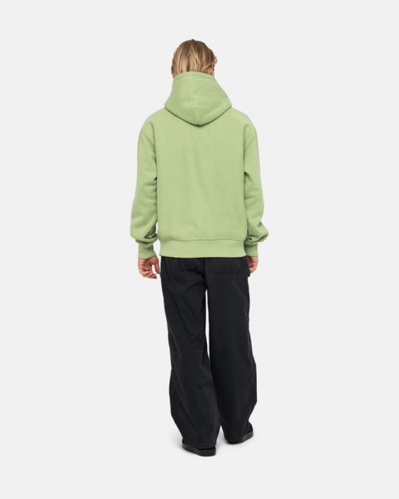 Green Men's Stussy Stock Logo Applique Hood Sweatshirts | HAP-2162