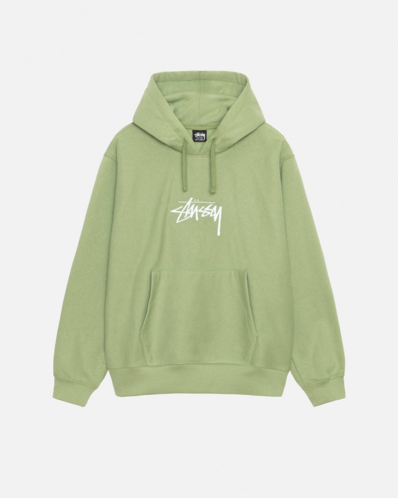 Green Men\'s Stussy Stock Logo Applique Hood Sweatshirts | HAP-2162