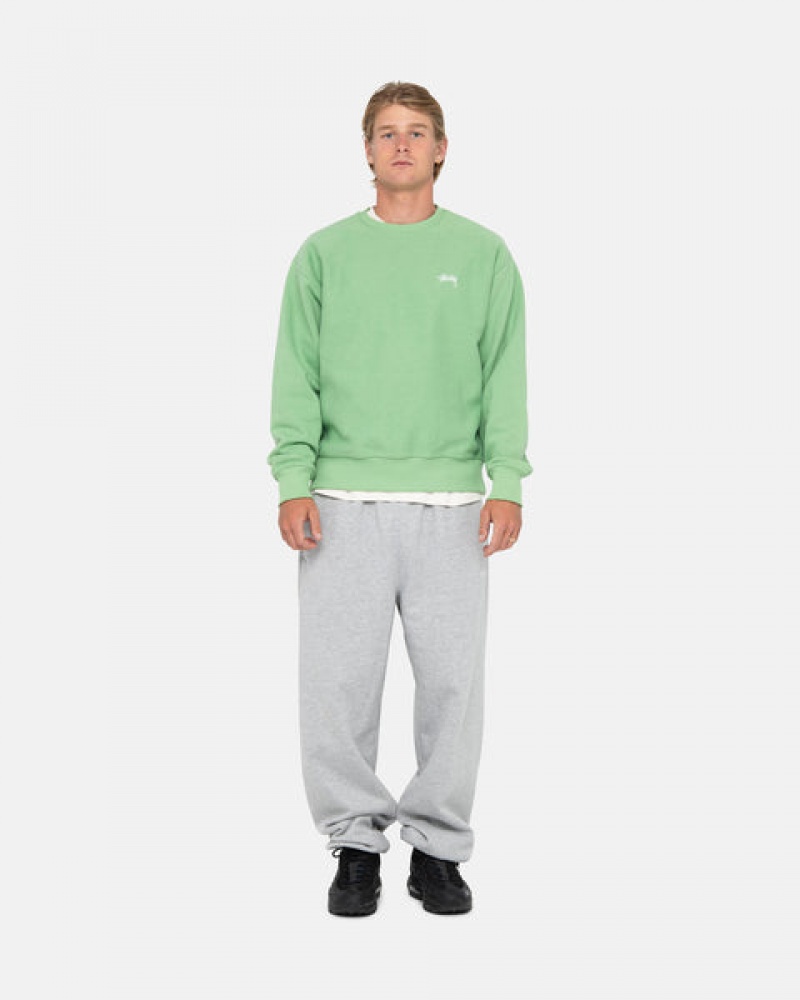 Green Men's Stussy Stock Logo Crew Sweatshirts | KLQ-5659