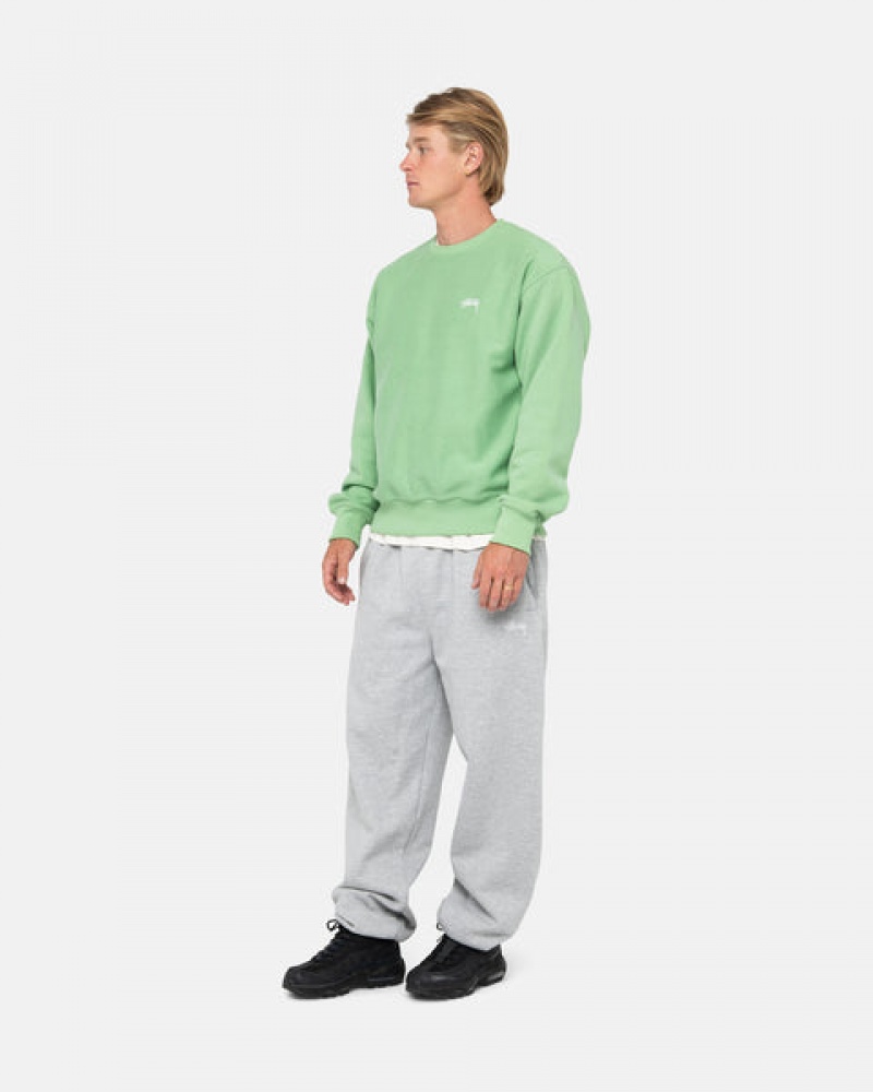 Green Men's Stussy Stock Logo Crew Sweatshirts | KLQ-5659