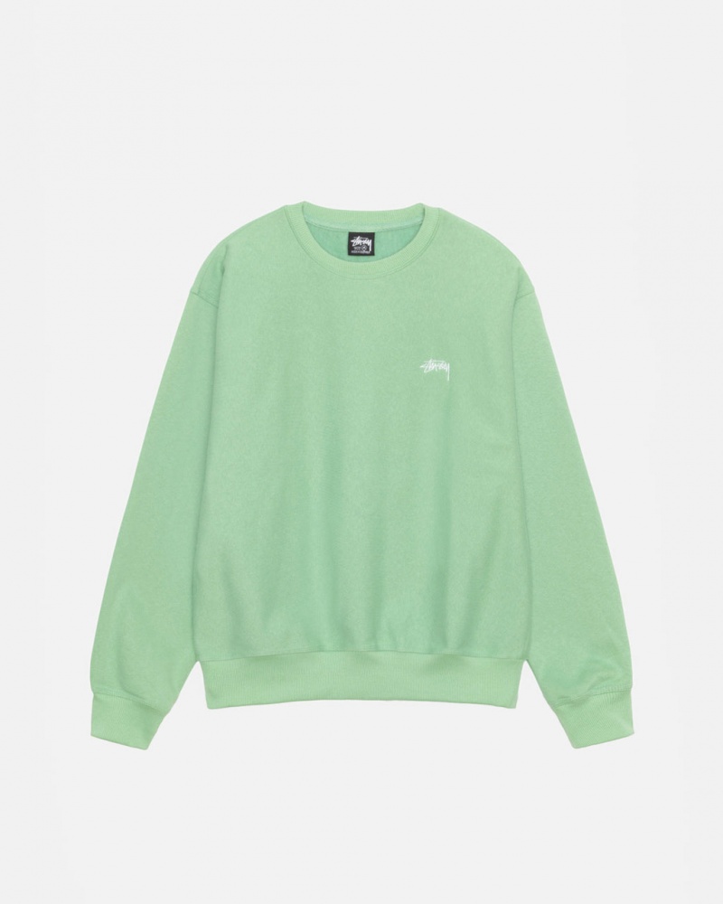 Green Men\'s Stussy Stock Logo Crew Sweatshirts | KLQ-5659