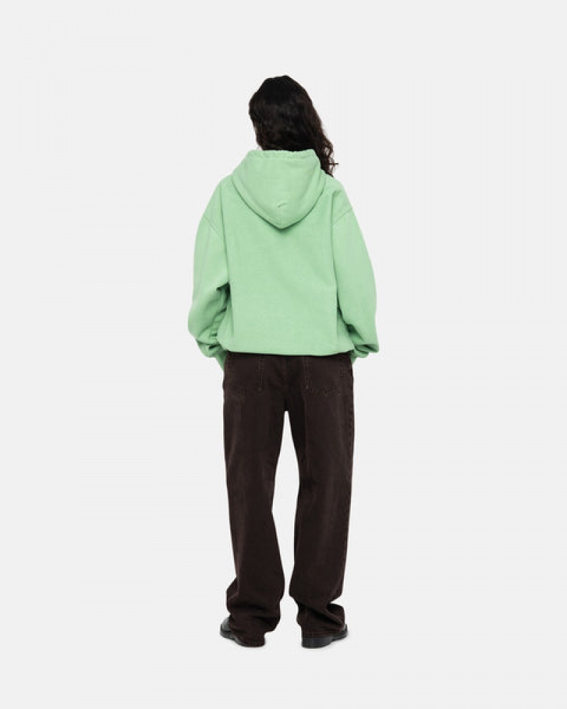 Green Men's Stussy Stock Logo Hood Sweatshirts | FMT-6575