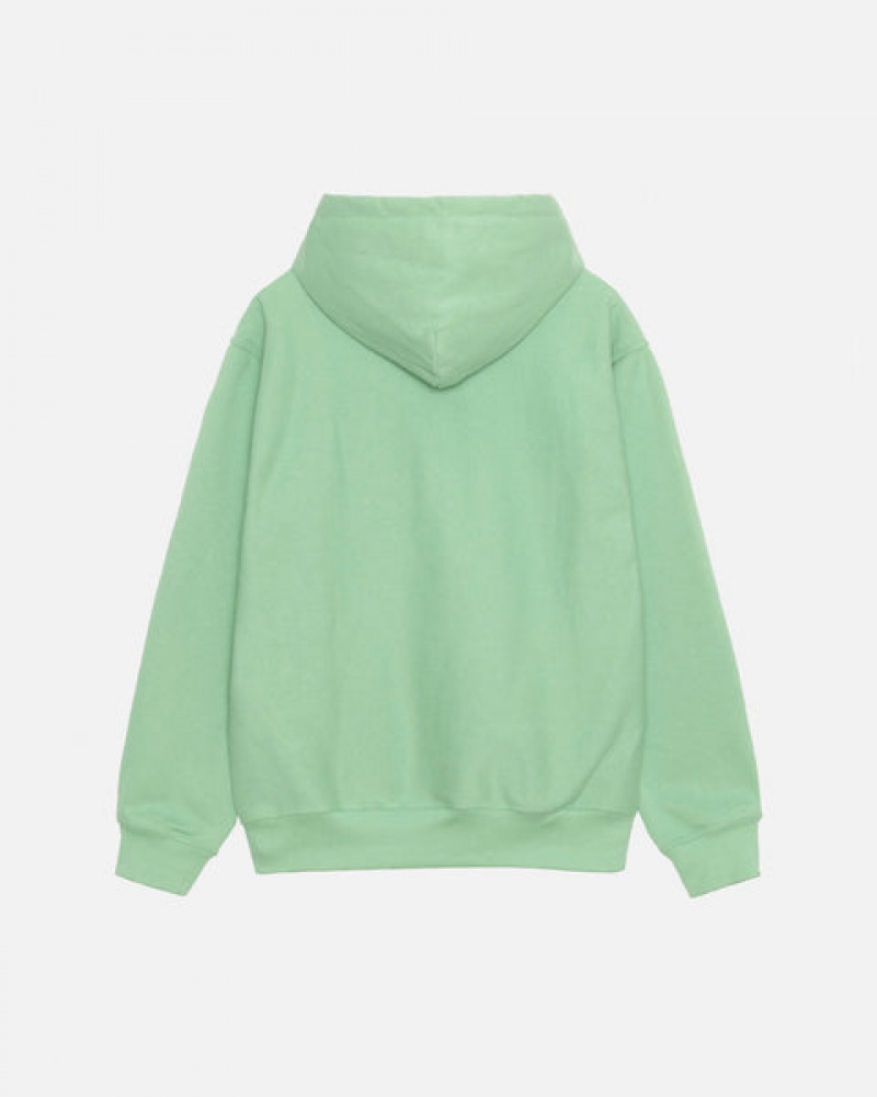 Green Men's Stussy Stock Logo Hood Sweatshirts | FMT-6575