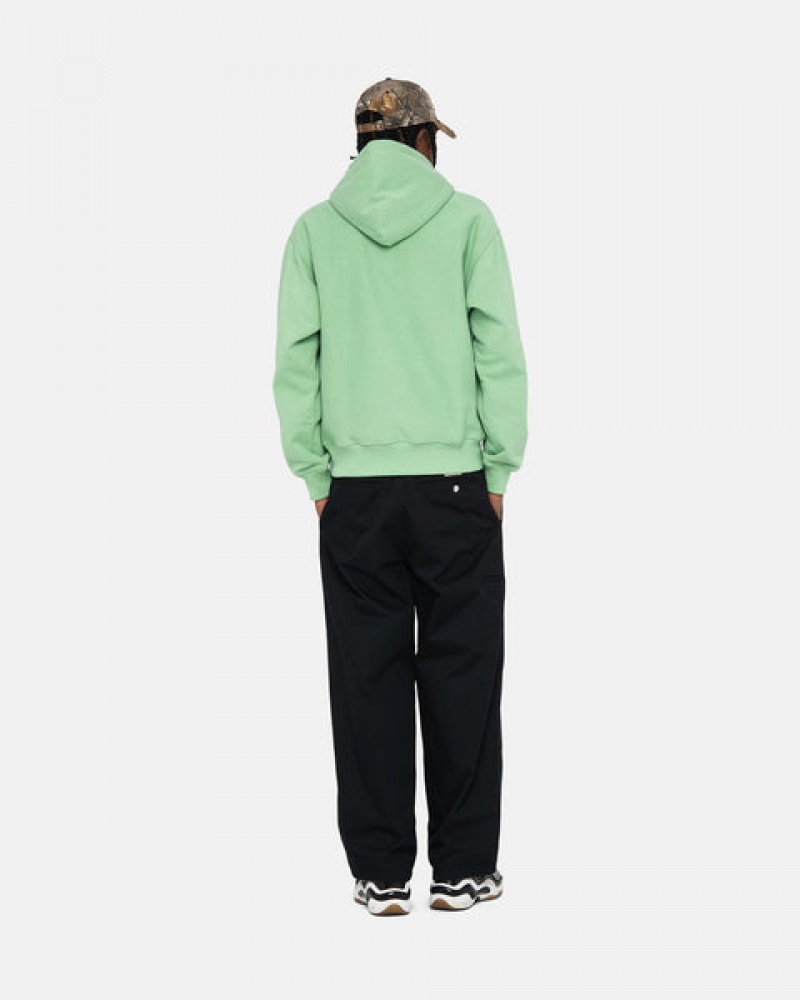 Green Men's Stussy Stock Logo Hood Sweatshirts | FMT-6575