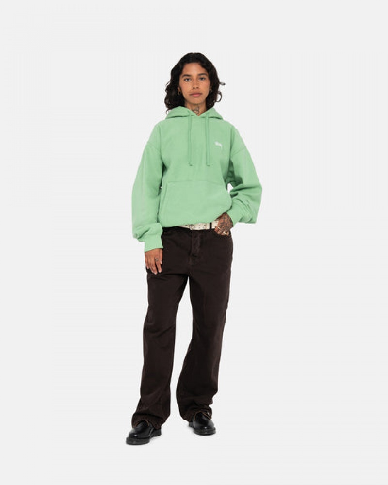 Green Men's Stussy Stock Logo Hood Sweatshirts | FMT-6575