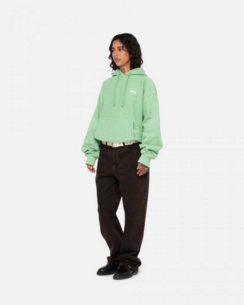 Green Men's Stussy Stock Logo Hood Sweatshirts | FMT-6575