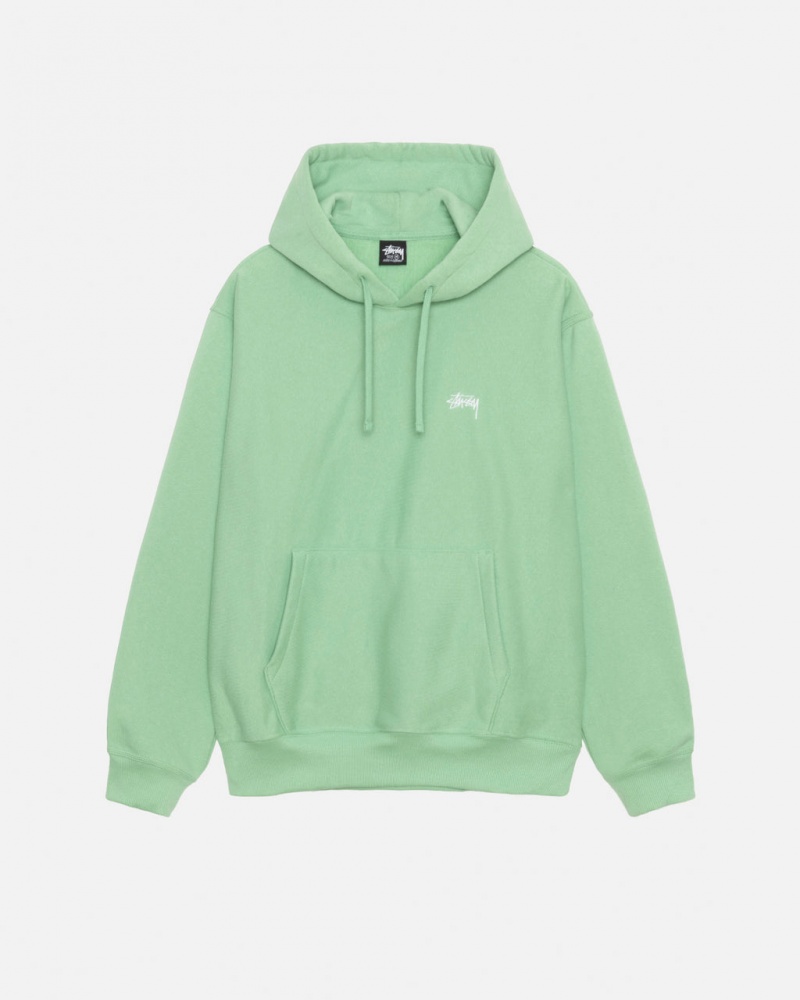 Green Men\'s Stussy Stock Logo Hood Sweatshirts | FMT-6575