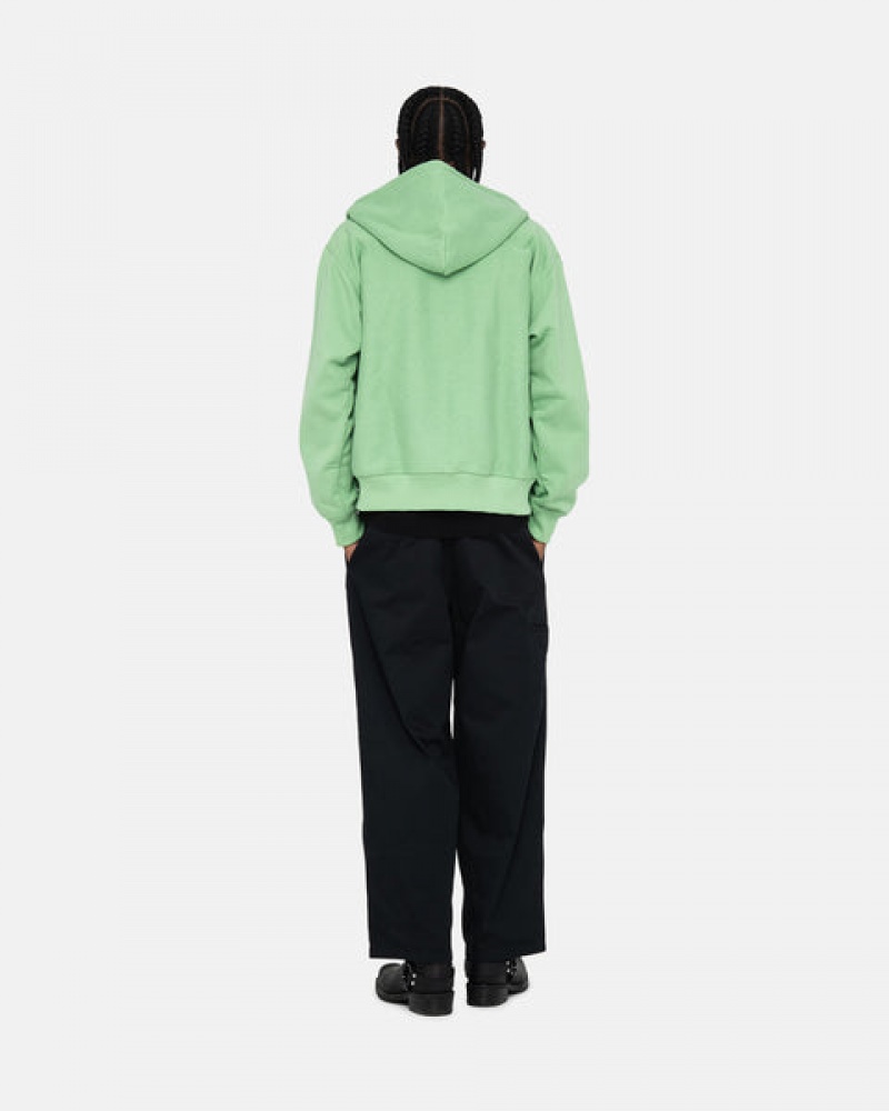 Green Men's Stussy Stock Logo Zip Hood Sweatshirts | SGP-1123