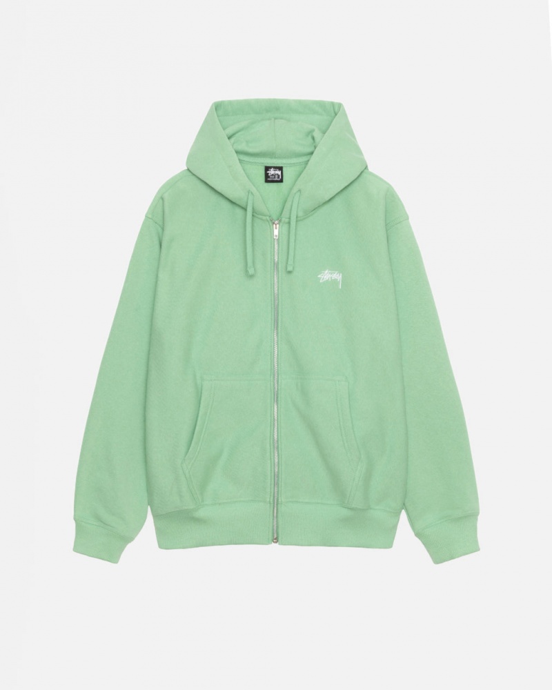 Green Men\'s Stussy Stock Logo Zip Hood Sweatshirts | SGP-1123