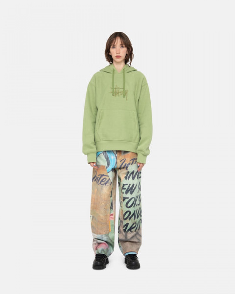 Green Women's Stussy Basic Applique Hood Sweatshirts | XWS-8109