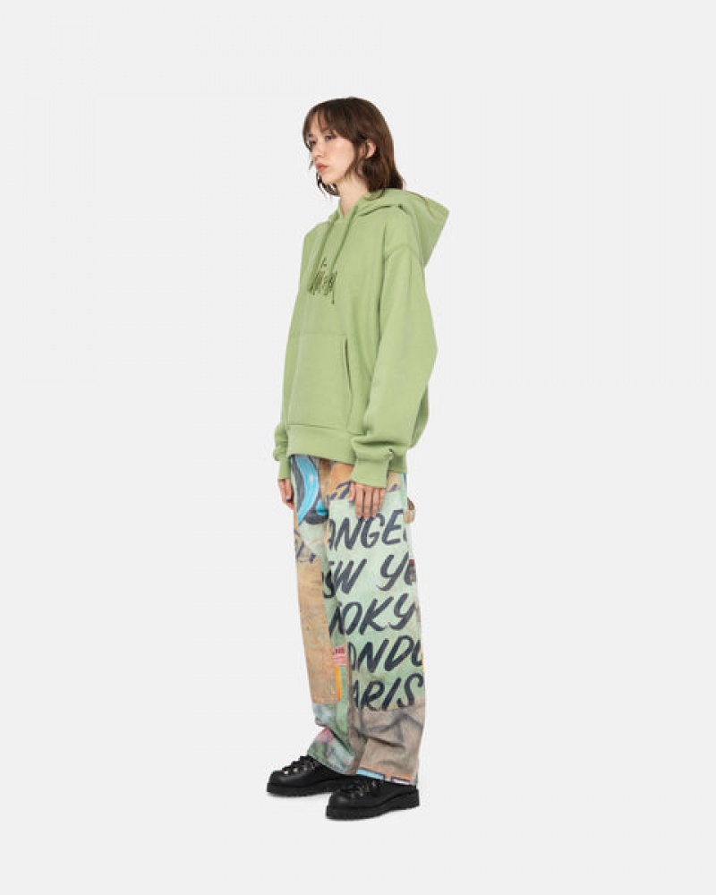 Green Women's Stussy Basic Applique Hood Sweatshirts | XWS-8109