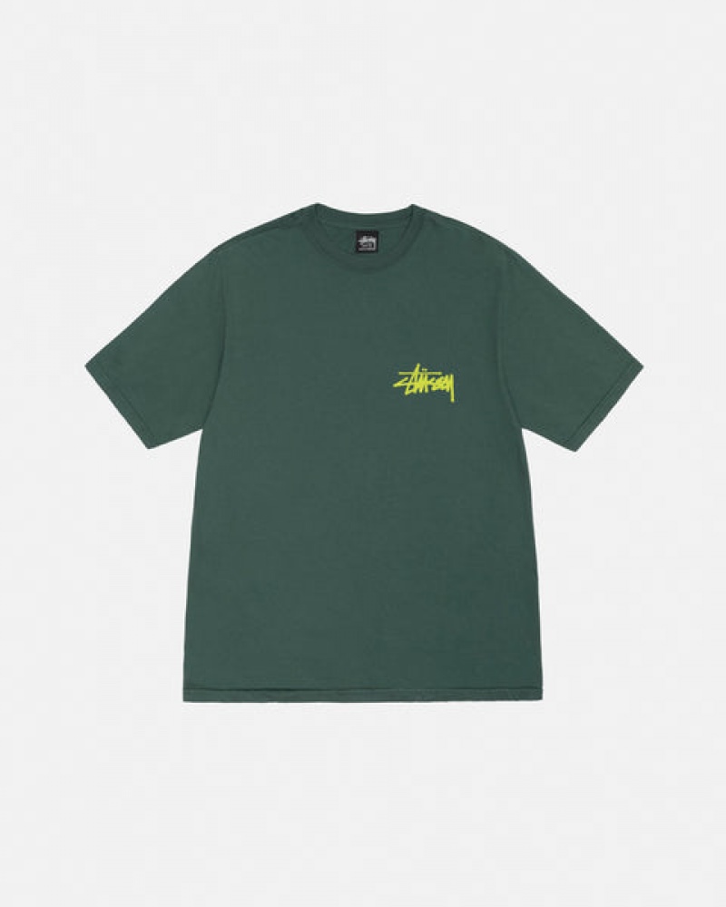 Green Women's Stussy Old Phone Tee Pigment Dyed Tees | QUD-1101