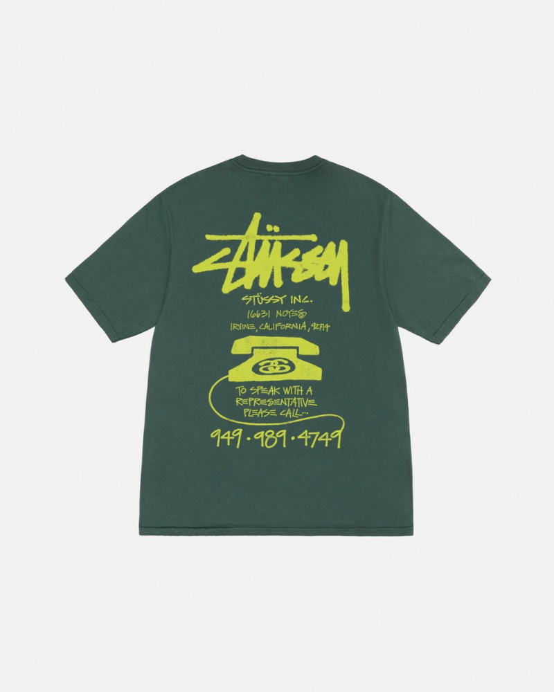 Green Women\'s Stussy Old Phone Tee Pigment Dyed Tees | QUD-1101