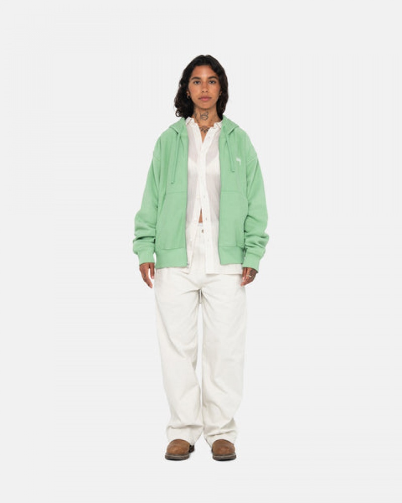 Green Women's Stussy Stock Logo Zip Hood Sweatshirts | RDF-7612