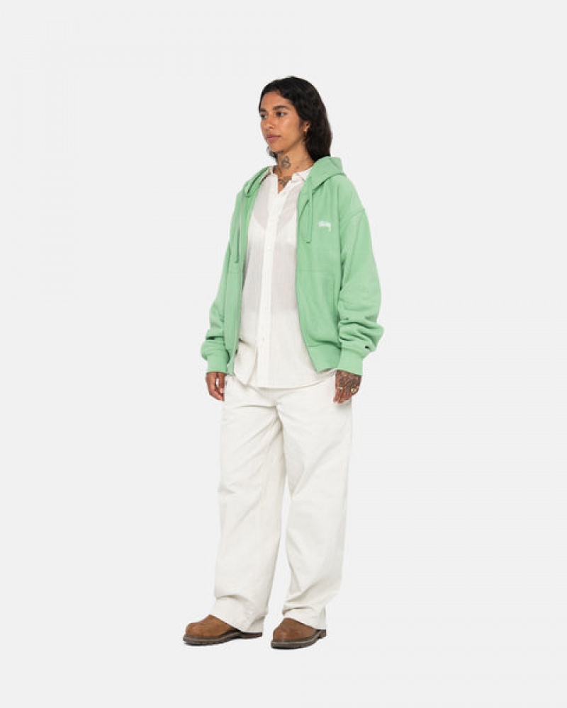 Green Women's Stussy Stock Logo Zip Hood Sweatshirts | RDF-7612