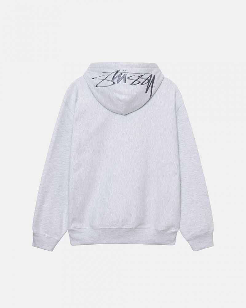 Grey Men\'s Stussy Back Hood Applique Hoodie | AED-8454