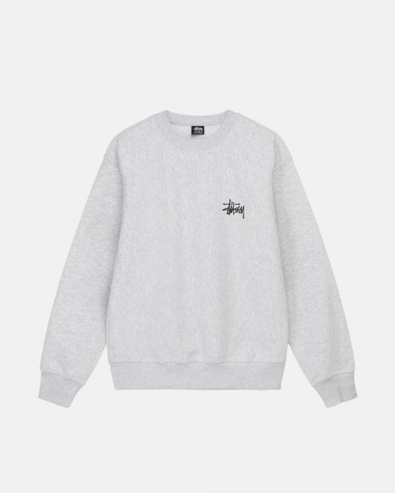 Grey Men's Stussy Basic Stussy Crew Sweatshirts | FGO-8353