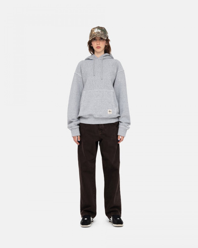 Grey Men's Stussy Contrast Stitch Label Hoodie | PEN-1579