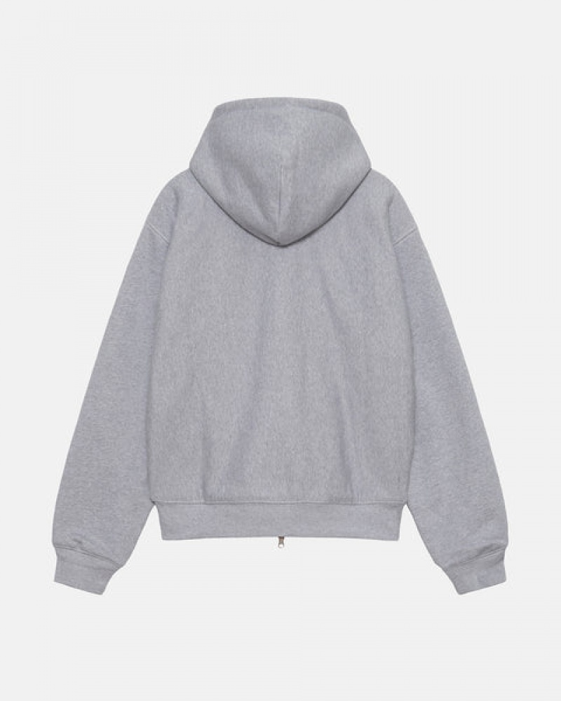 Grey Men's Stussy Double Face Label Zip Hoodie | TLQ-8588