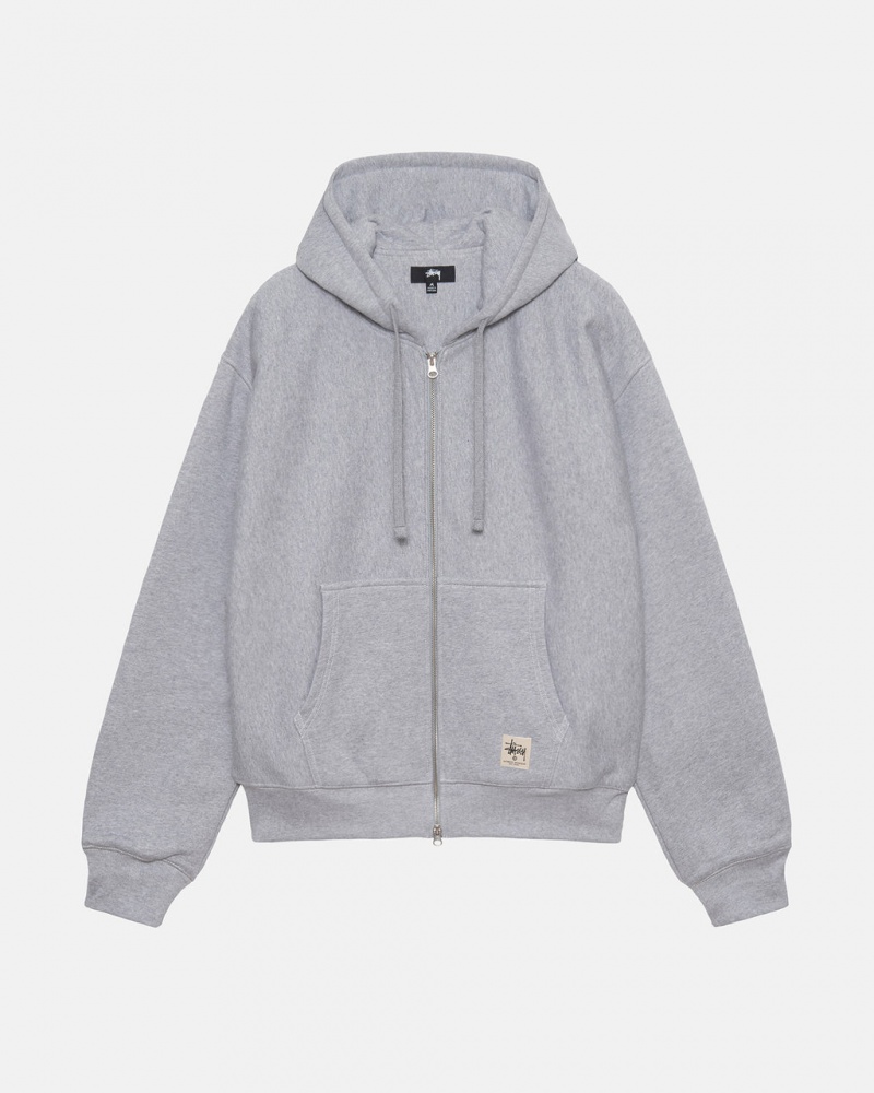 Grey Men\'s Stussy Double Face Label Zip Hoodie | TLQ-8588