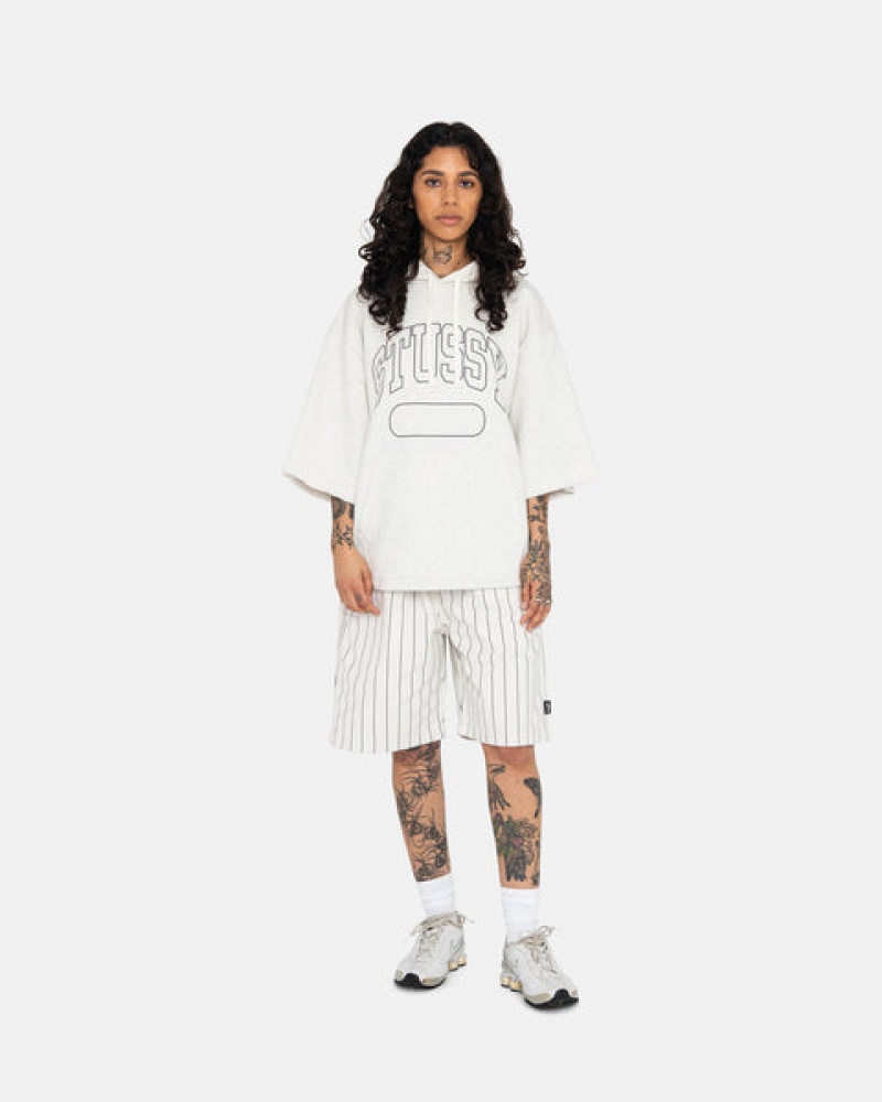 Grey Men's Stussy Ss Boxy Cropped Hoodie | SKS-2847