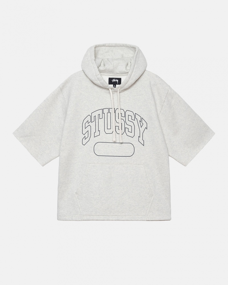 Grey Men\'s Stussy Ss Boxy Cropped Hoodie | SKS-2847