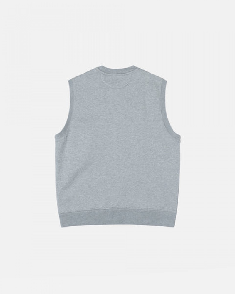 Grey Men's Stussy Stock Fleece Vest Sweatshirts | HYN-3508