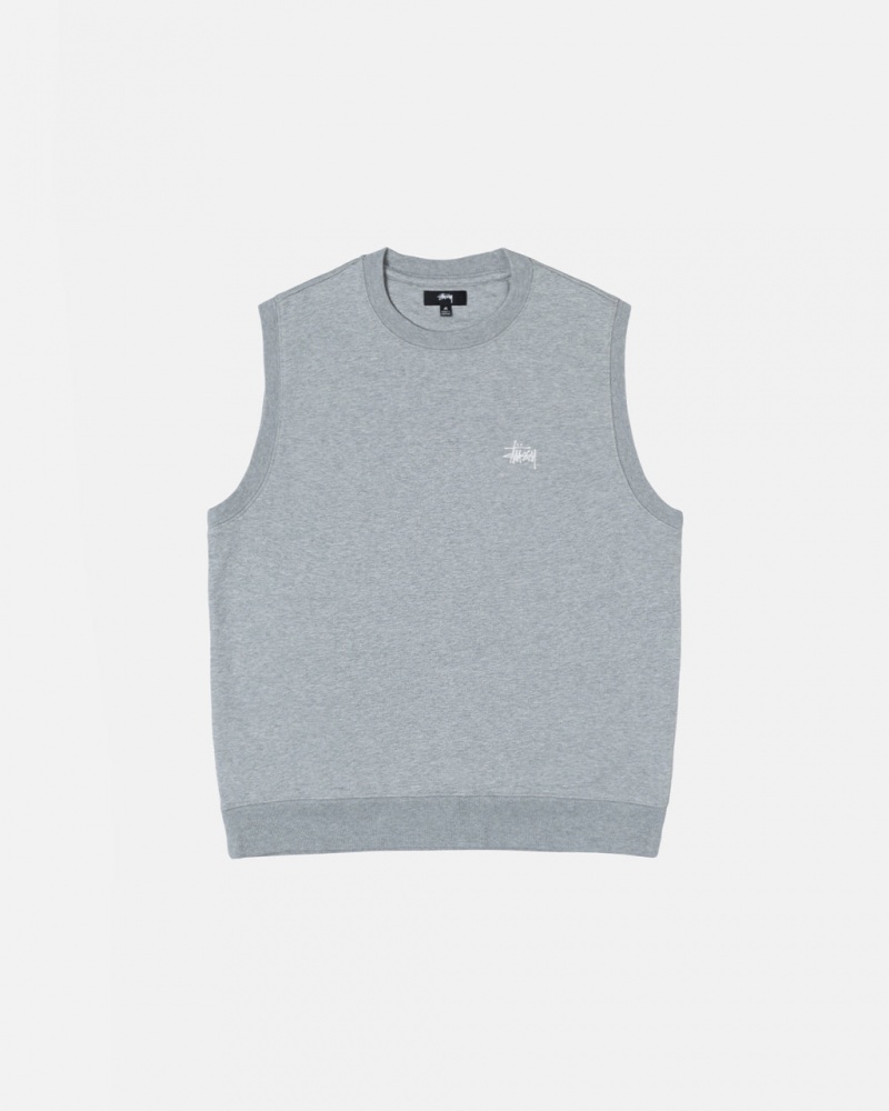 Grey Men\'s Stussy Stock Fleece Vest Sweatshirts | HYN-3508