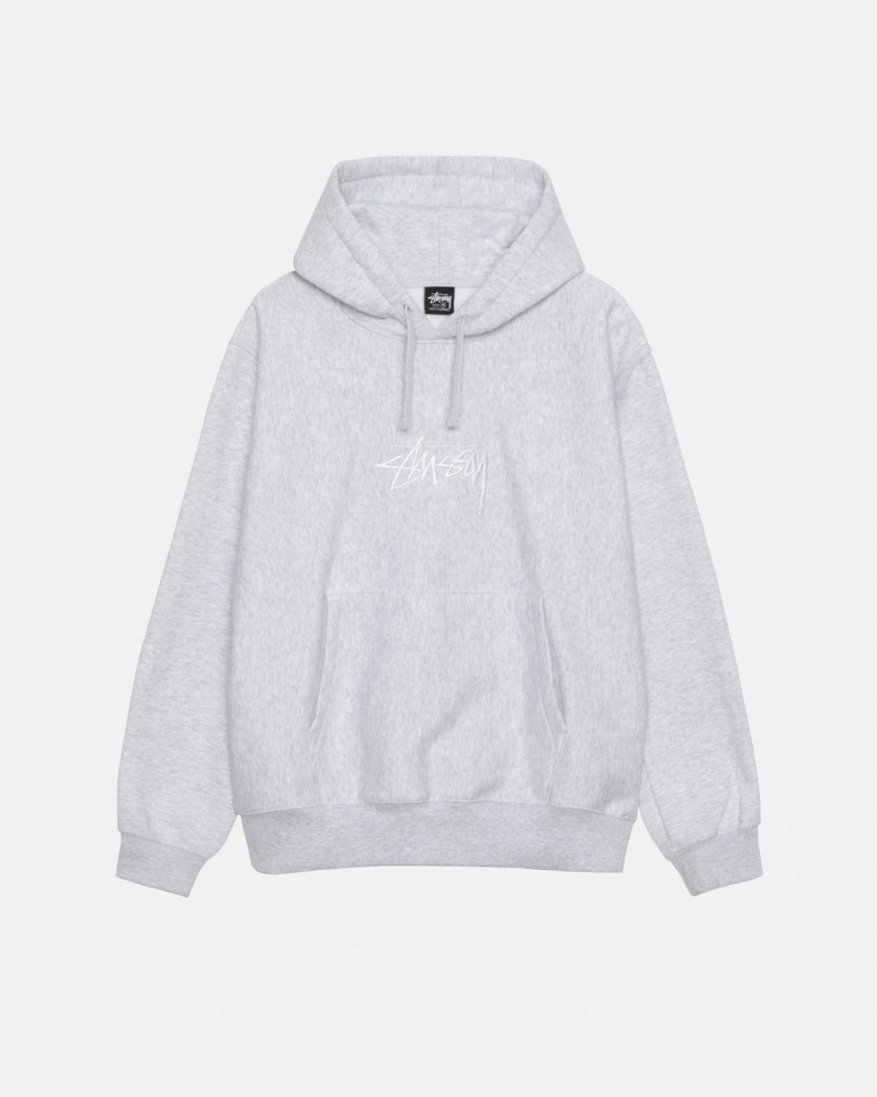 Grey Men\'s Stussy Stock Logo Applique Hoodie | VIQ-5104