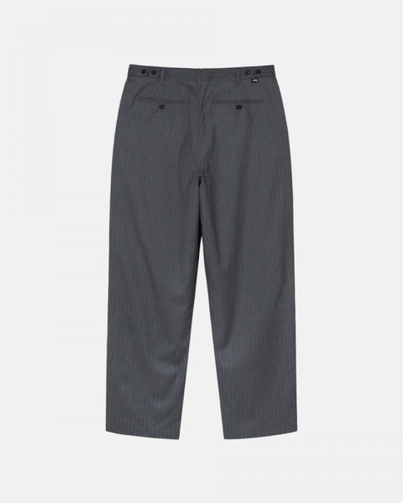 Grey Men's Stussy Stripe Volume Pleated Trouser Pants | XYZ-3583