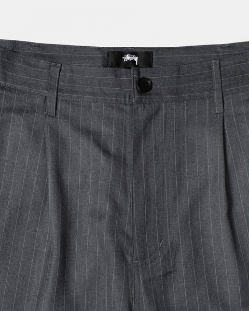 Grey Men's Stussy Stripe Volume Pleated Trouser Pants | XYZ-3583