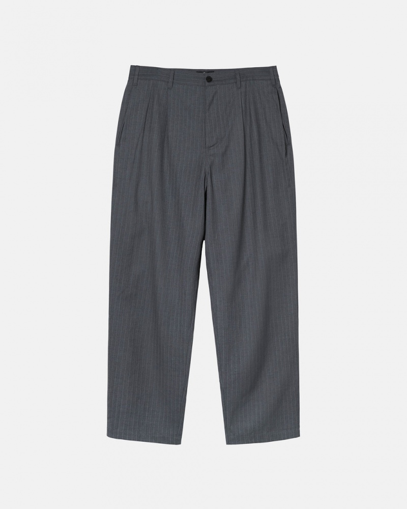 Grey Men\'s Stussy Stripe Volume Pleated Trouser Pants | XYZ-3583