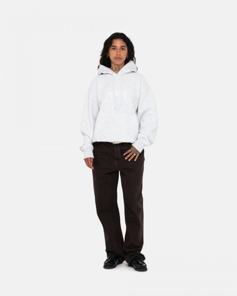 Grey Women's Stussy Stock Logo Applique Hoodie | PEL-3209