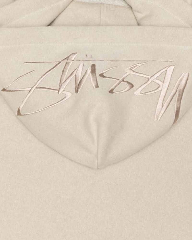 Khaki Men's Stussy Back Hood Applique Hood Sweatshirts | HSJ-4181