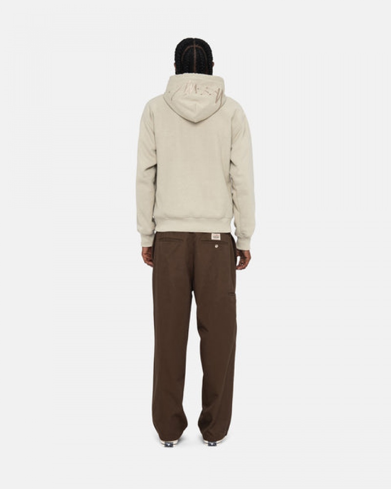 Khaki Men's Stussy Back Hood Applique Hood Sweatshirts | HSJ-4181