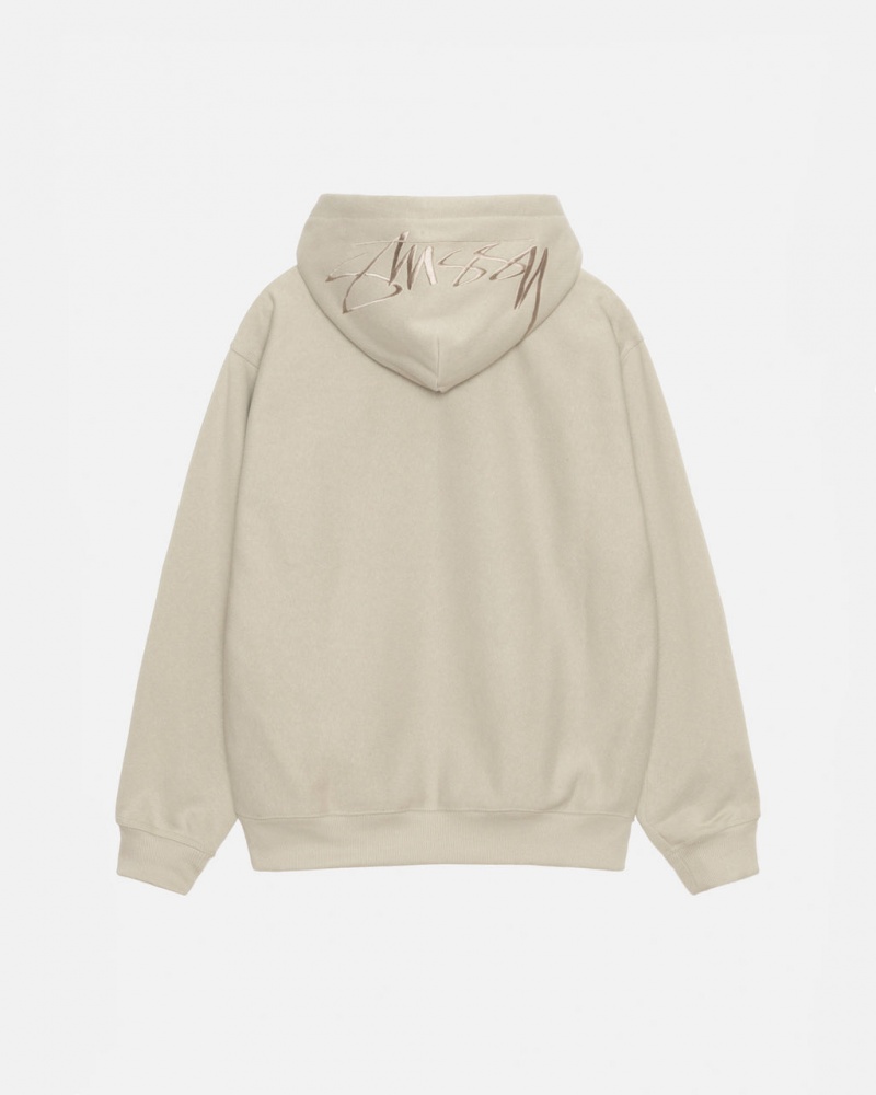 Khaki Men\'s Stussy Back Hood Applique Hood Sweatshirts | HSJ-4181