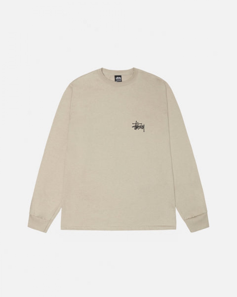 Khaki Men's Stussy Basic Stussy Ls Tees | JWQ-1956