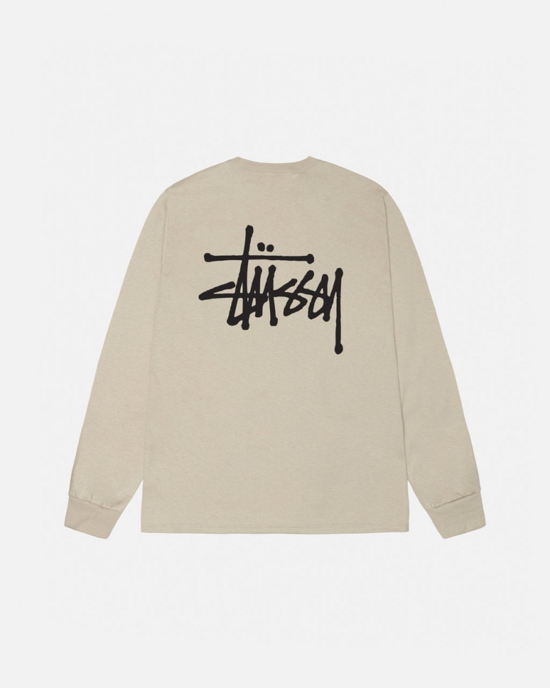 Khaki Men\'s Stussy Basic Stussy Ls Tees | JWQ-1956