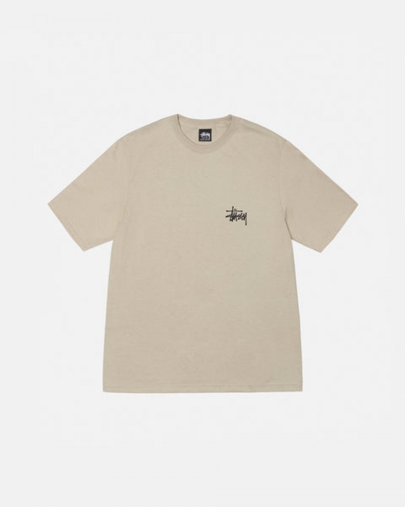 Khaki Men's Stussy Basic Stussy Tees | KTU-7029