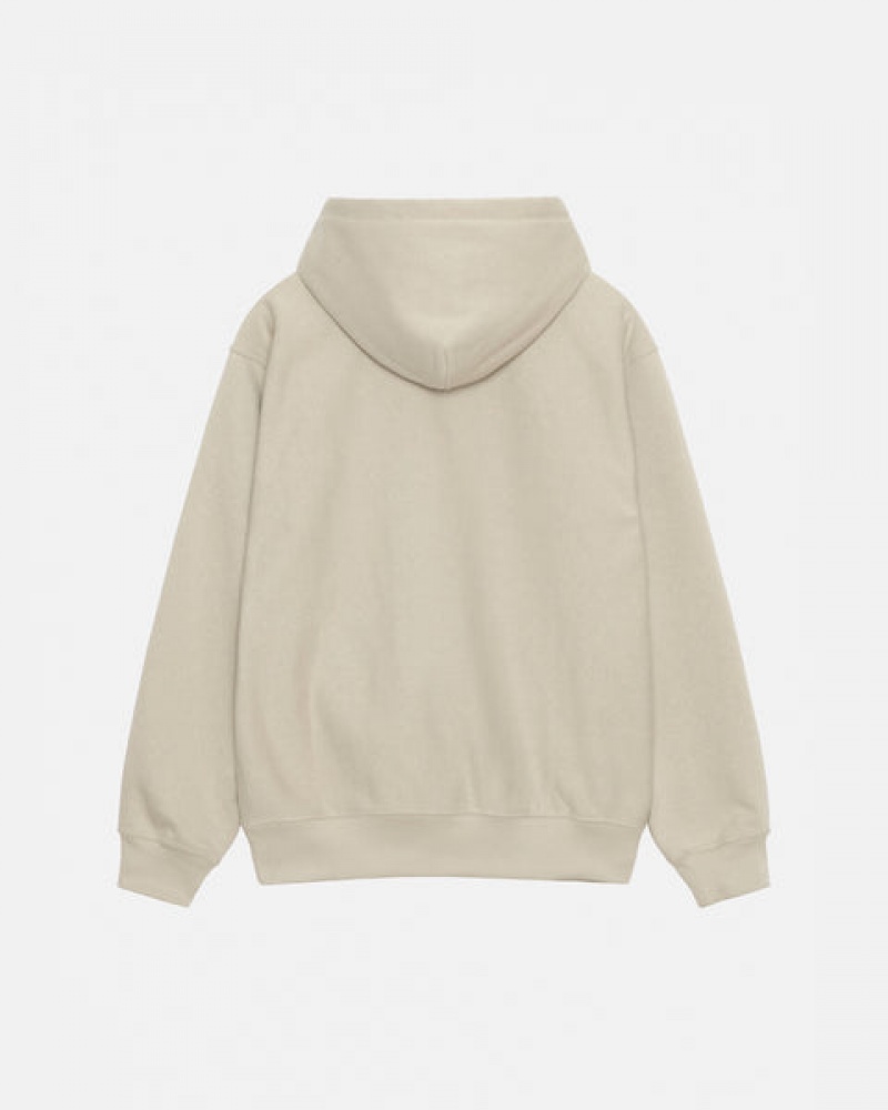 Khaki Men's Stussy Stock Logo Applique Hood Sweatshirts | YVM-6275