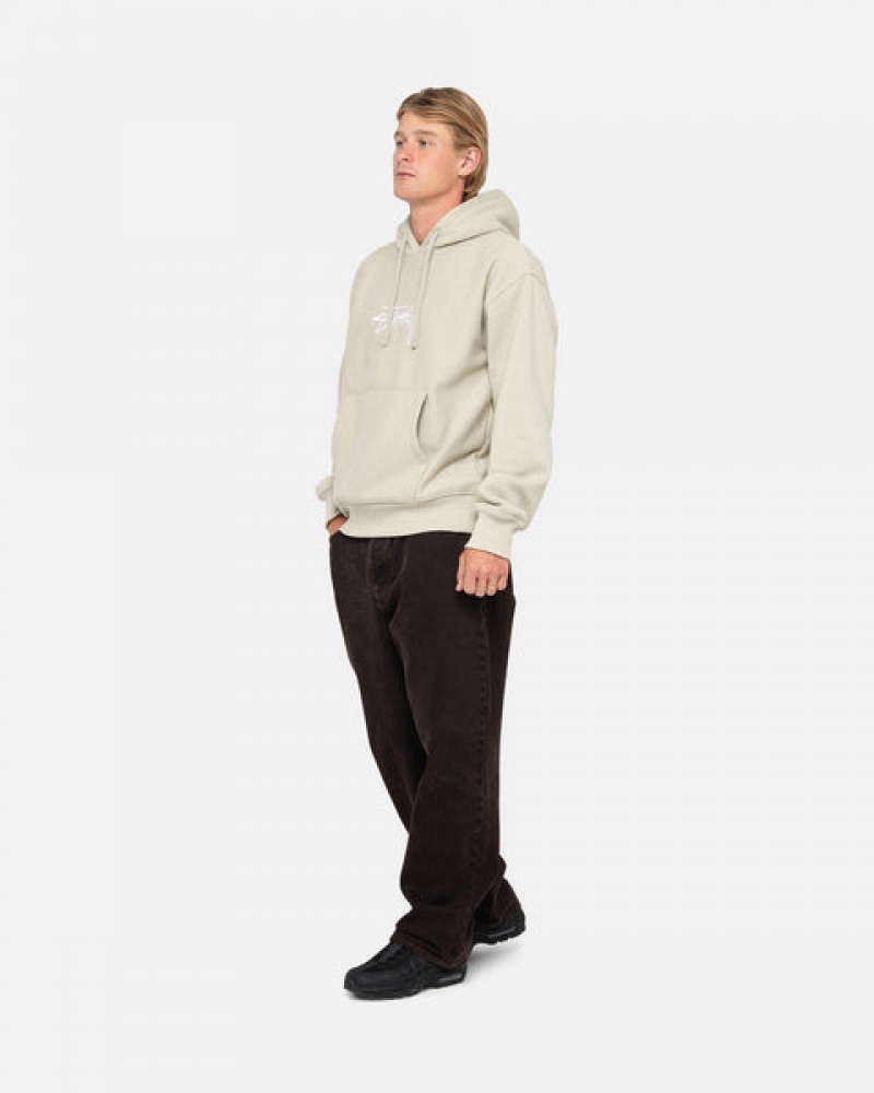 Khaki Men's Stussy Stock Logo Applique Hood Sweatshirts | YVM-6275