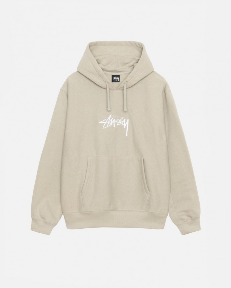 Khaki Men\'s Stussy Stock Logo Applique Hood Sweatshirts | YVM-6275