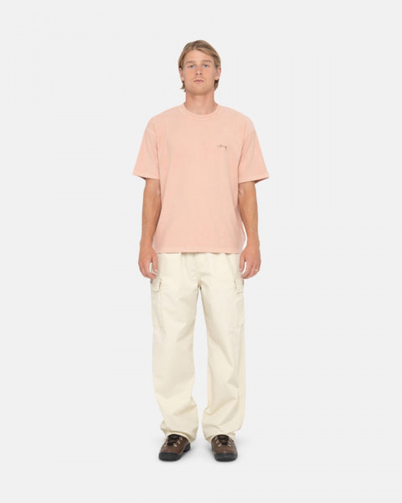 Light Pink Men's Stussy Pig. Dyed Inside Out Crew Tees | KEK-4014