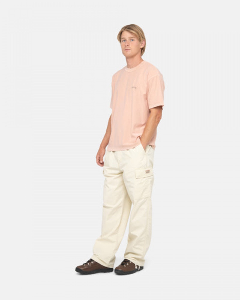 Light Pink Men's Stussy Pig. Dyed Inside Out Crew Tees | KEK-4014