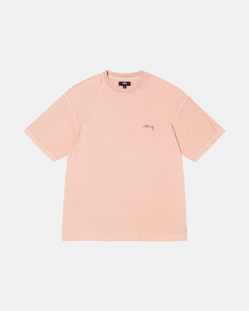 Light Pink Men\'s Stussy Pig. Dyed Inside Out Crew Tees | KEK-4014