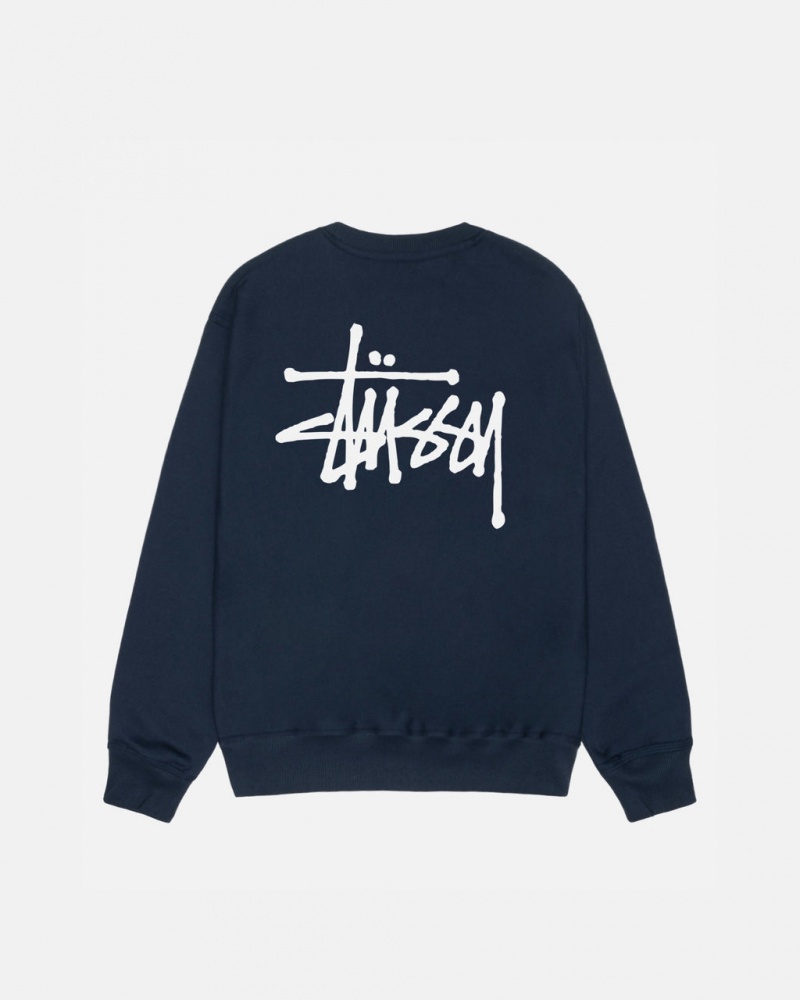 Navy Men\'s Stussy Basic Stussy Crew Sweatshirts | HEN-6866