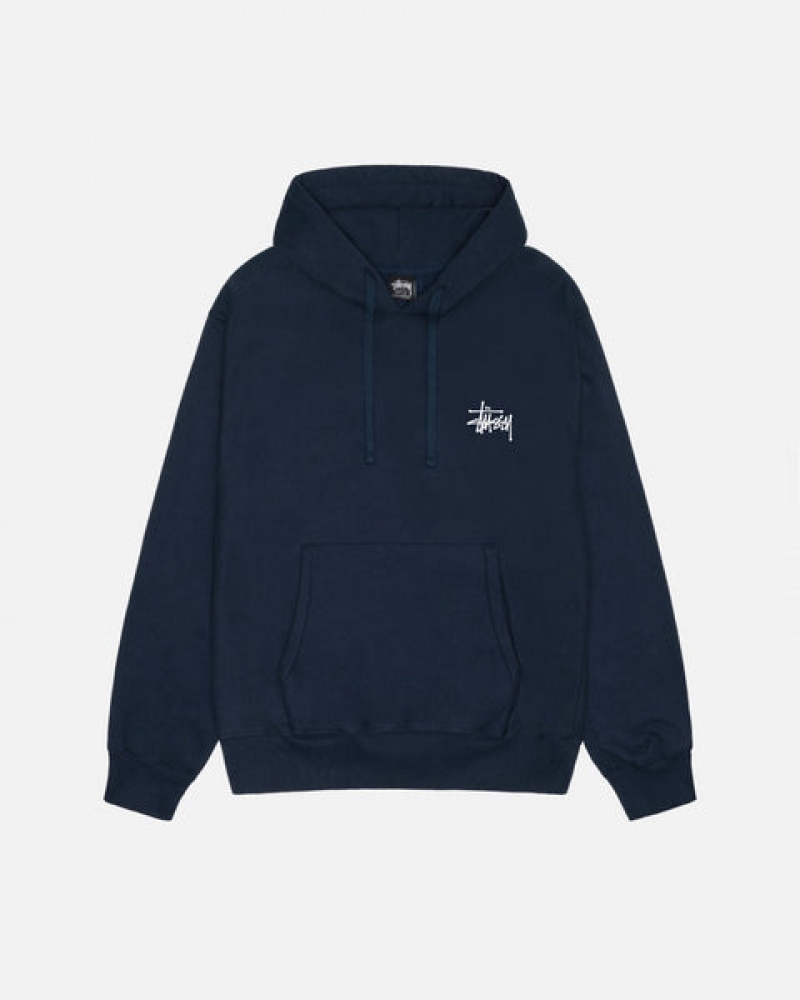 Navy Men's Stussy Basic Stussy Hoodie | TKN-4996